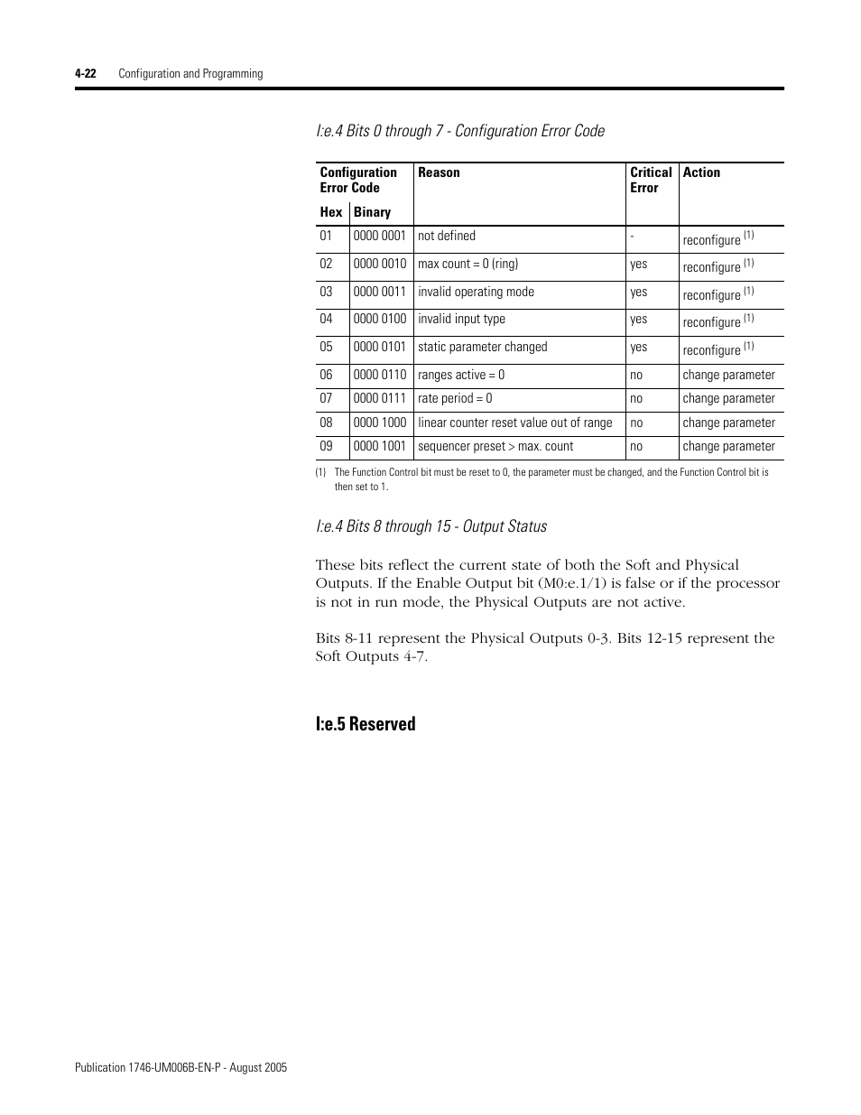I:e.5 reserved, I:e.5 reserved -22 | Rockwell Automation 1746-HSCE,D17466.5 High-Speed Counter Module User Manual | Page 82 / 183