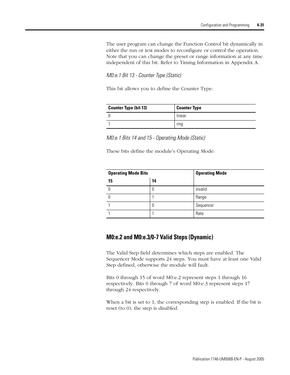 M0:e.2 and m0:e.3/0-7 valid steps (dynamic), M0:e.2 and m0:e.3/0-7 valid steps (dynamic) -31 | Rockwell Automation 1746-HSCE,D17466.5 High-Speed Counter Module User Manual | Page 91 / 183