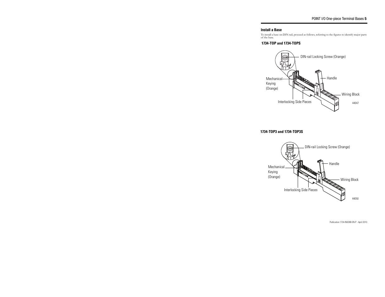 Install a base | Rockwell Automation 1734-TOP_TOPS_TOP3_TOP3S Point I/O Terminal Base Installation Instructions User Manual | Page 5 / 12