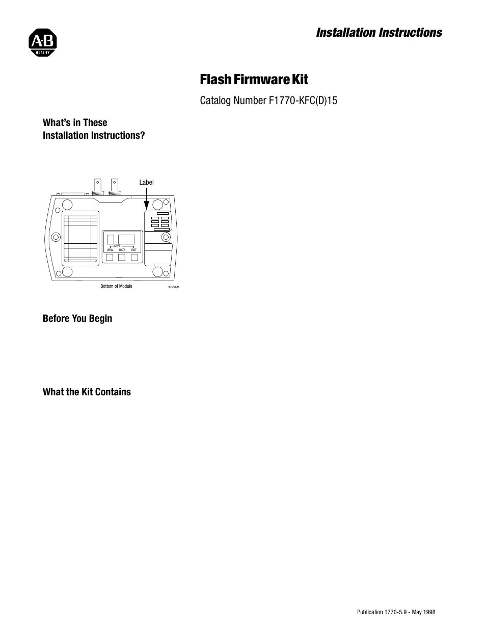 Rockwell Automation F1770-KFC(D)15 INSTL INSTR FLASH FIRMWARE KIT User Manual | 10 pages