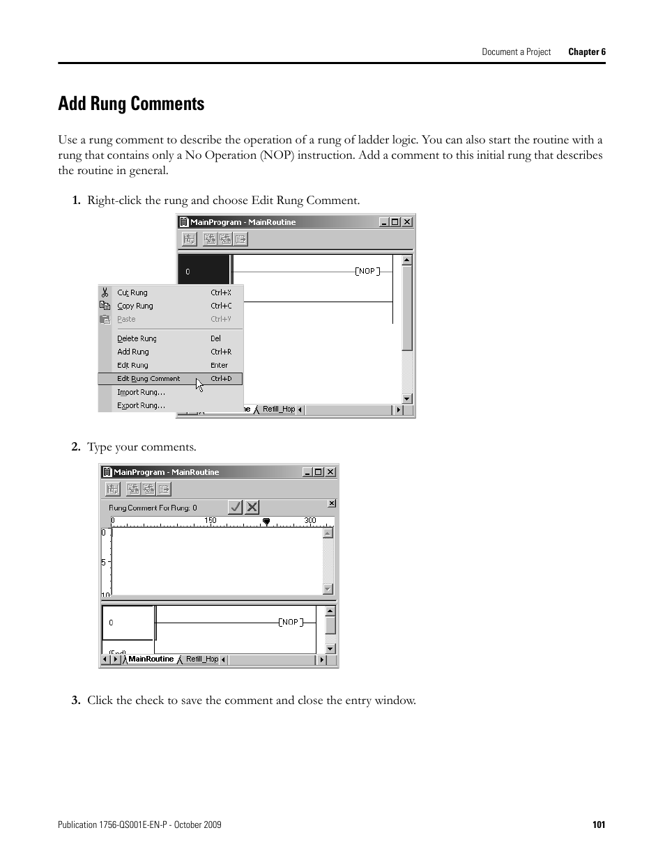 Add rung comments | Rockwell Automation Logix5000 Logix5000 Controllers Quick Start User Manual | Page 101 / 148