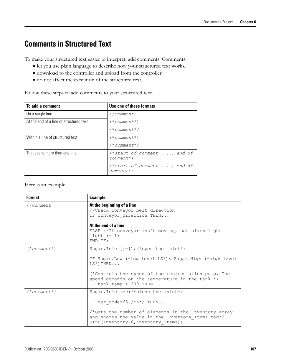 Comments in structured text | Rockwell Automation Logix5000 Logix5000 Controllers Quick Start User Manual | Page 107 / 148
