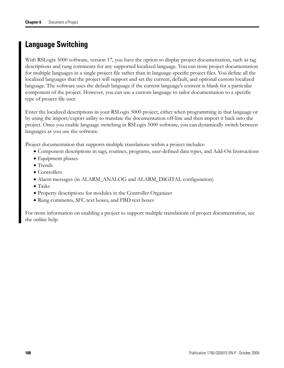 Language switching | Rockwell Automation Logix5000 Logix5000 Controllers Quick Start User Manual | Page 108 / 148