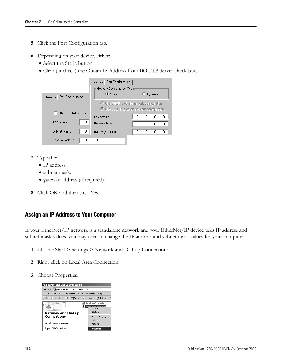 Assign an ip address to your computer | Rockwell Automation Logix5000 Logix5000 Controllers Quick Start User Manual | Page 114 / 148