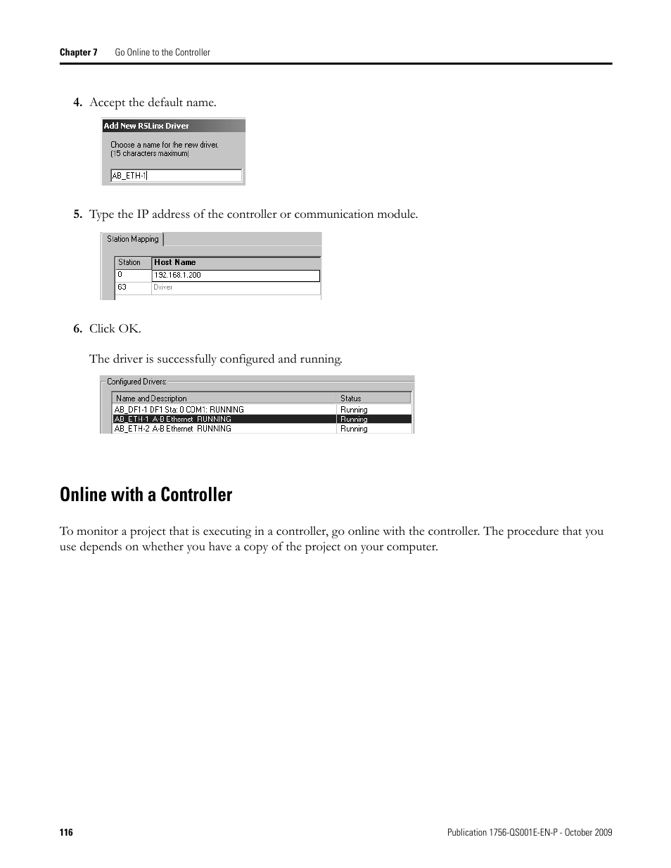 Online with a controller | Rockwell Automation Logix5000 Logix5000 Controllers Quick Start User Manual | Page 116 / 148