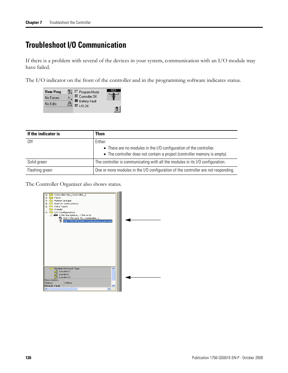 Troubleshoot i/o communication | Rockwell Automation Logix5000 Logix5000 Controllers Quick Start User Manual | Page 126 / 148