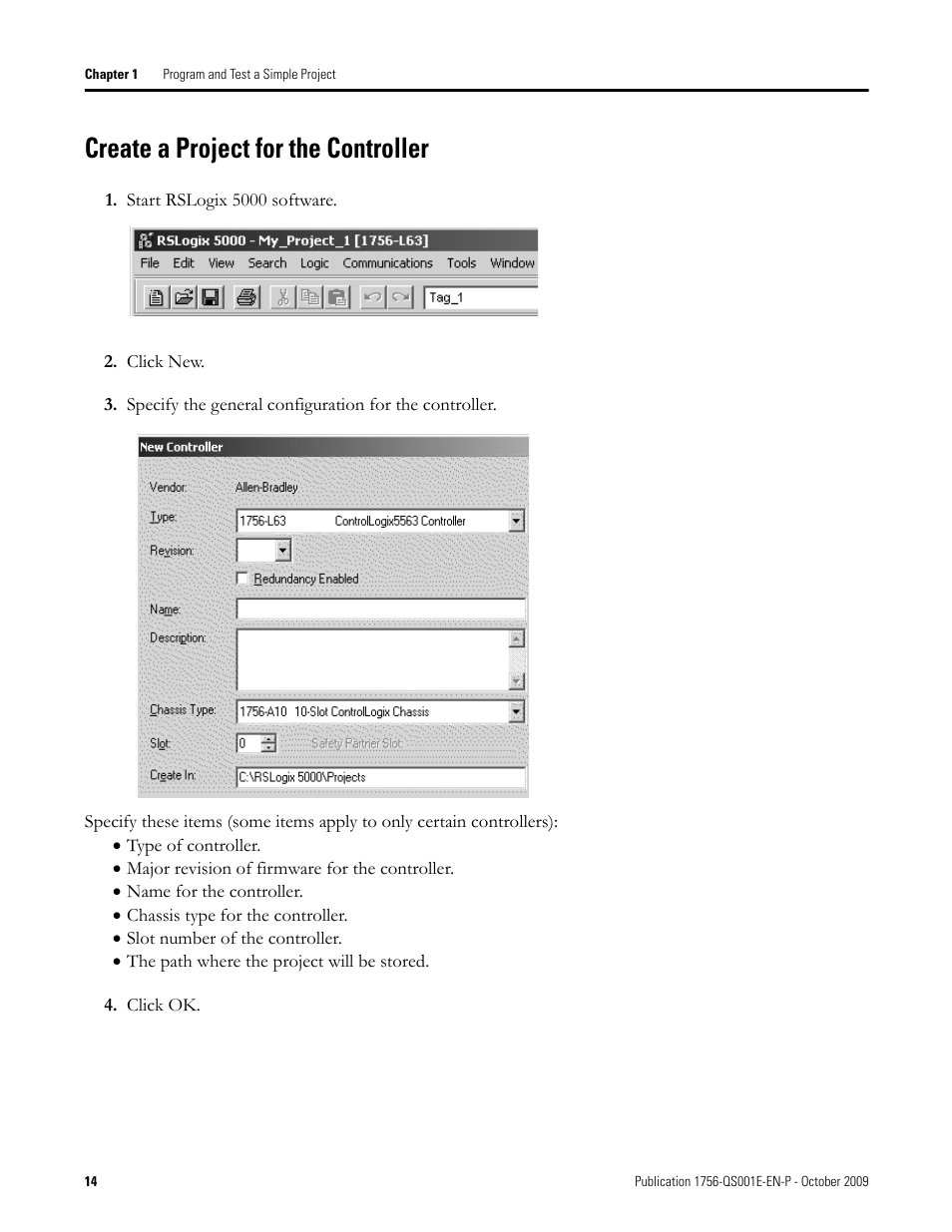 Create a project for the controller | Rockwell Automation Logix5000 Logix5000 Controllers Quick Start User Manual | Page 14 / 148