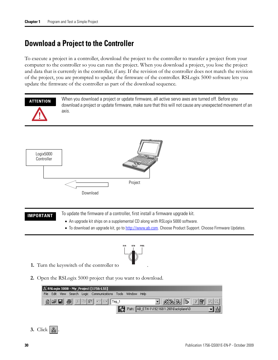 Download a project to the controller | Rockwell Automation Logix5000 Logix5000 Controllers Quick Start User Manual | Page 30 / 148