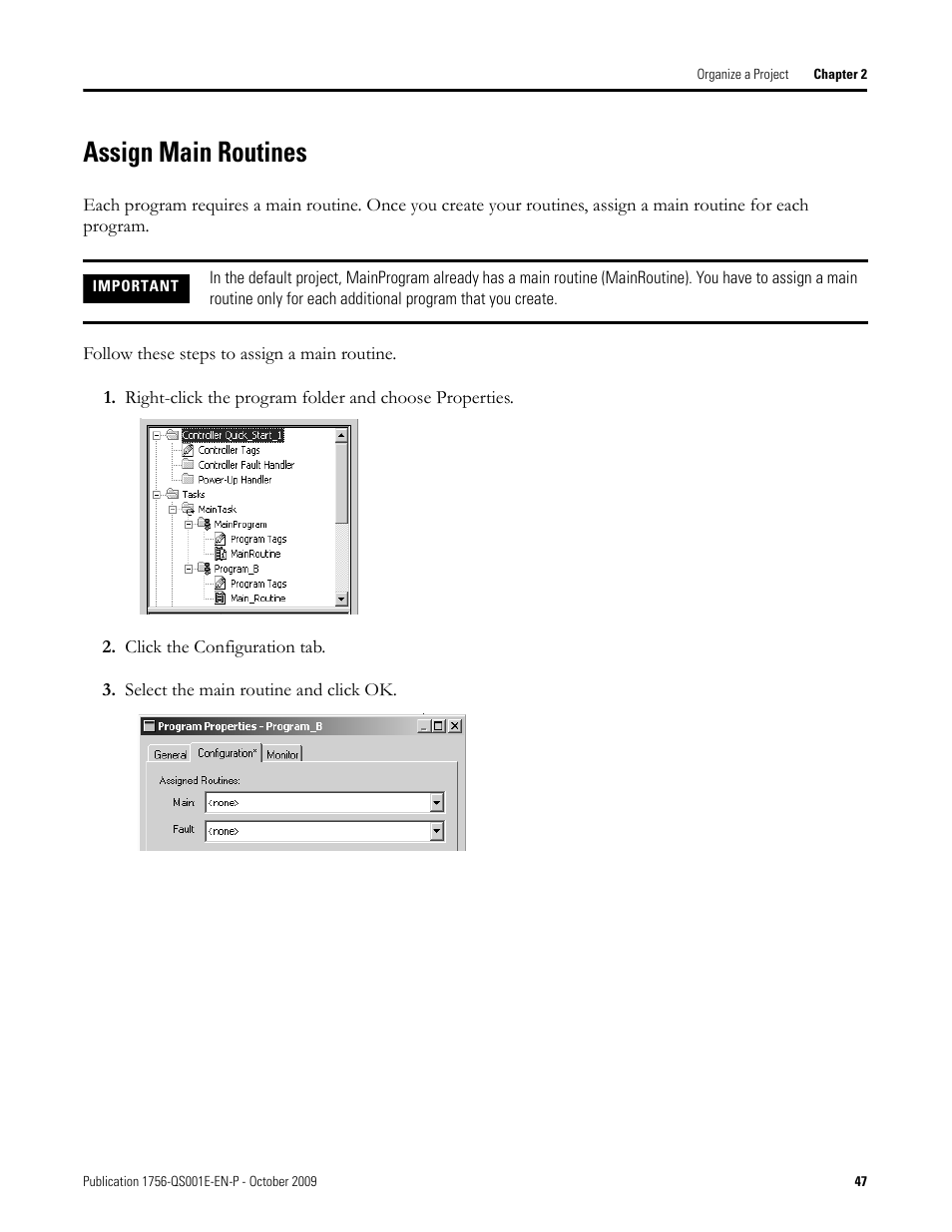 Assign main routines | Rockwell Automation Logix5000 Logix5000 Controllers Quick Start User Manual | Page 47 / 148