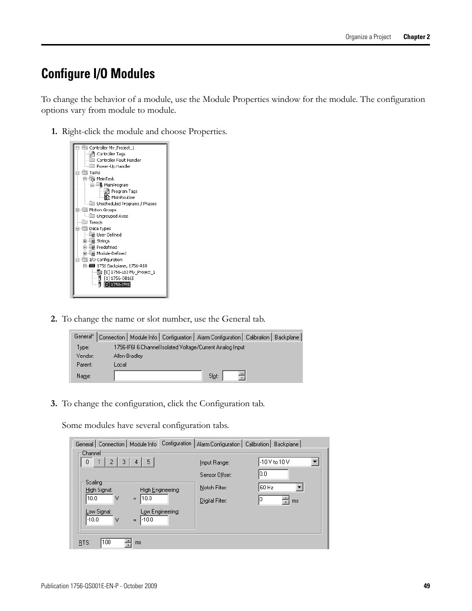 Configure i/o modules | Rockwell Automation Logix5000 Logix5000 Controllers Quick Start User Manual | Page 49 / 148