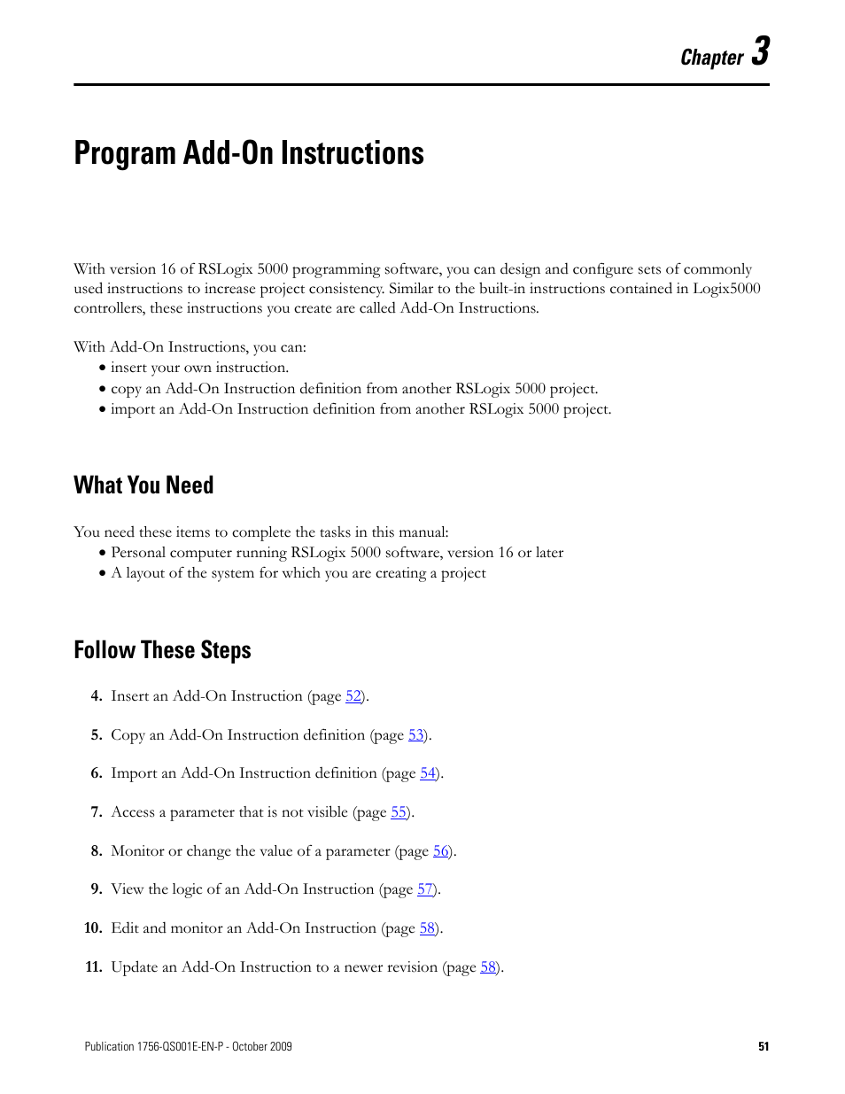 3 - program add-on instructions, What you need, Follow these steps | Chapter 3, Program add-on instructions, What you need follow these steps, Chapter | Rockwell Automation Logix5000 Logix5000 Controllers Quick Start User Manual | Page 51 / 148