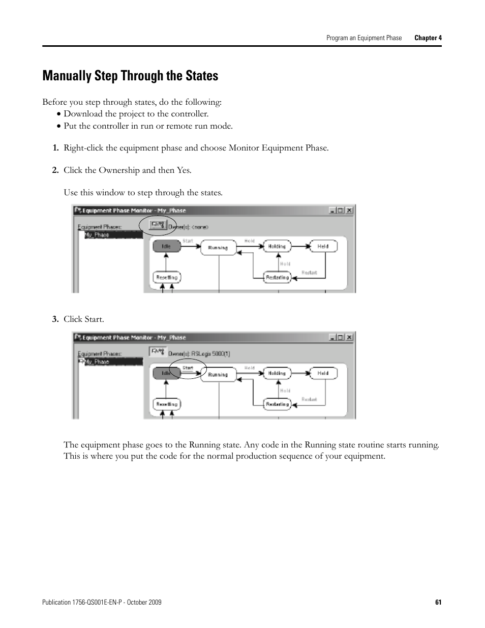 Manually step through the states | Rockwell Automation Logix5000 Logix5000 Controllers Quick Start User Manual | Page 61 / 148