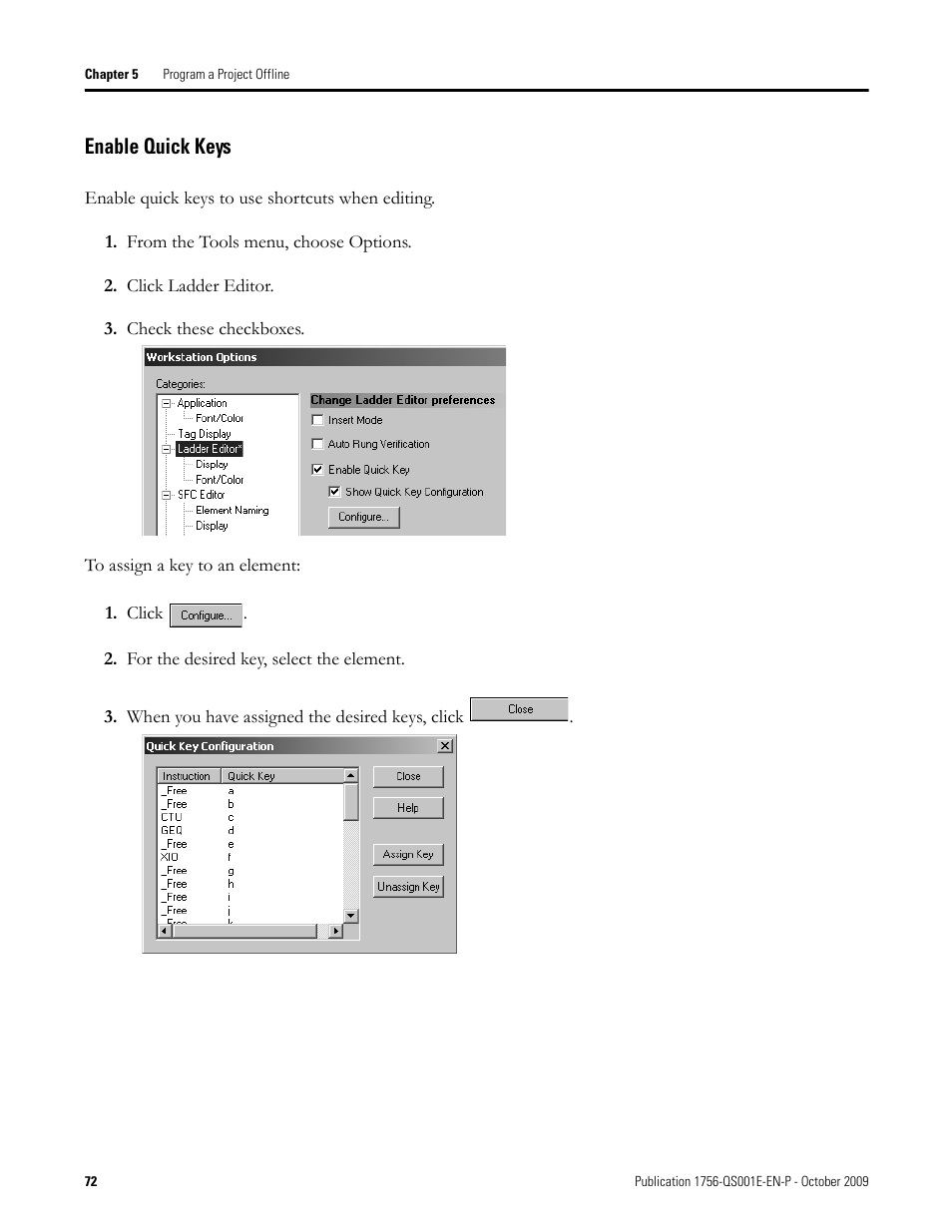 Enable quick keys | Rockwell Automation Logix5000 Logix5000 Controllers Quick Start User Manual | Page 72 / 148