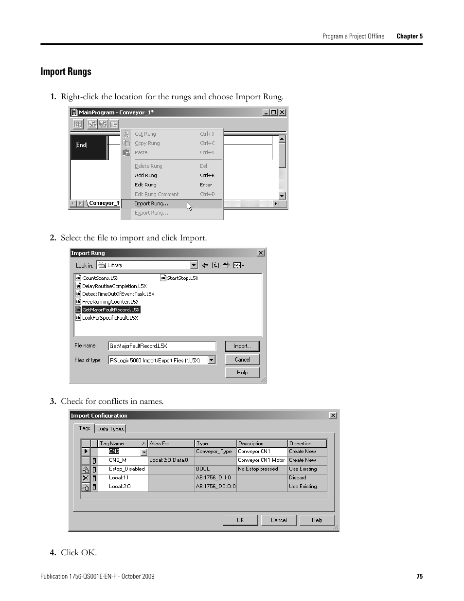 Import rungs | Rockwell Automation Logix5000 Logix5000 Controllers Quick Start User Manual | Page 75 / 148