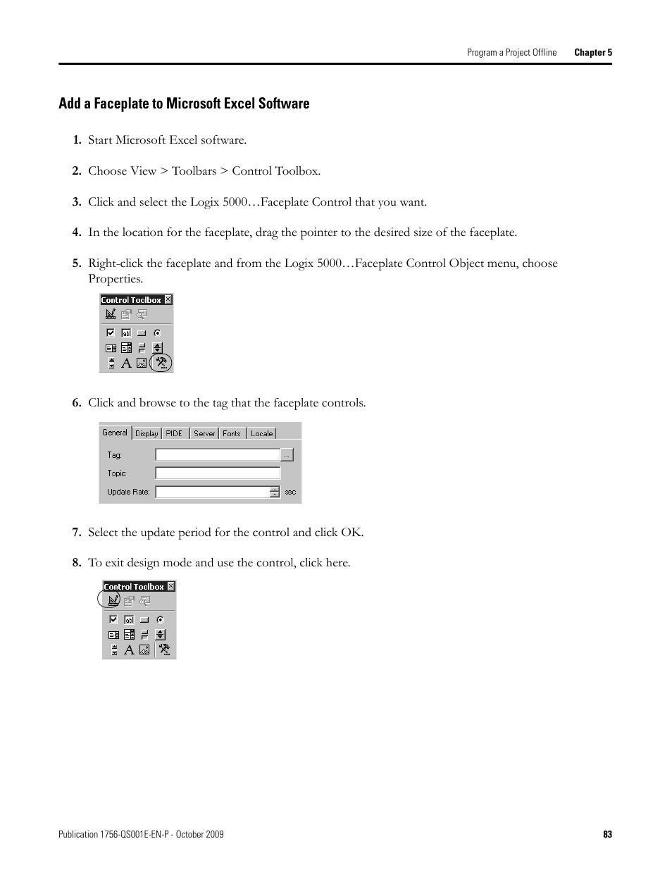 Add a faceplate to microsoft excel software | Rockwell Automation Logix5000 Logix5000 Controllers Quick Start User Manual | Page 83 / 148