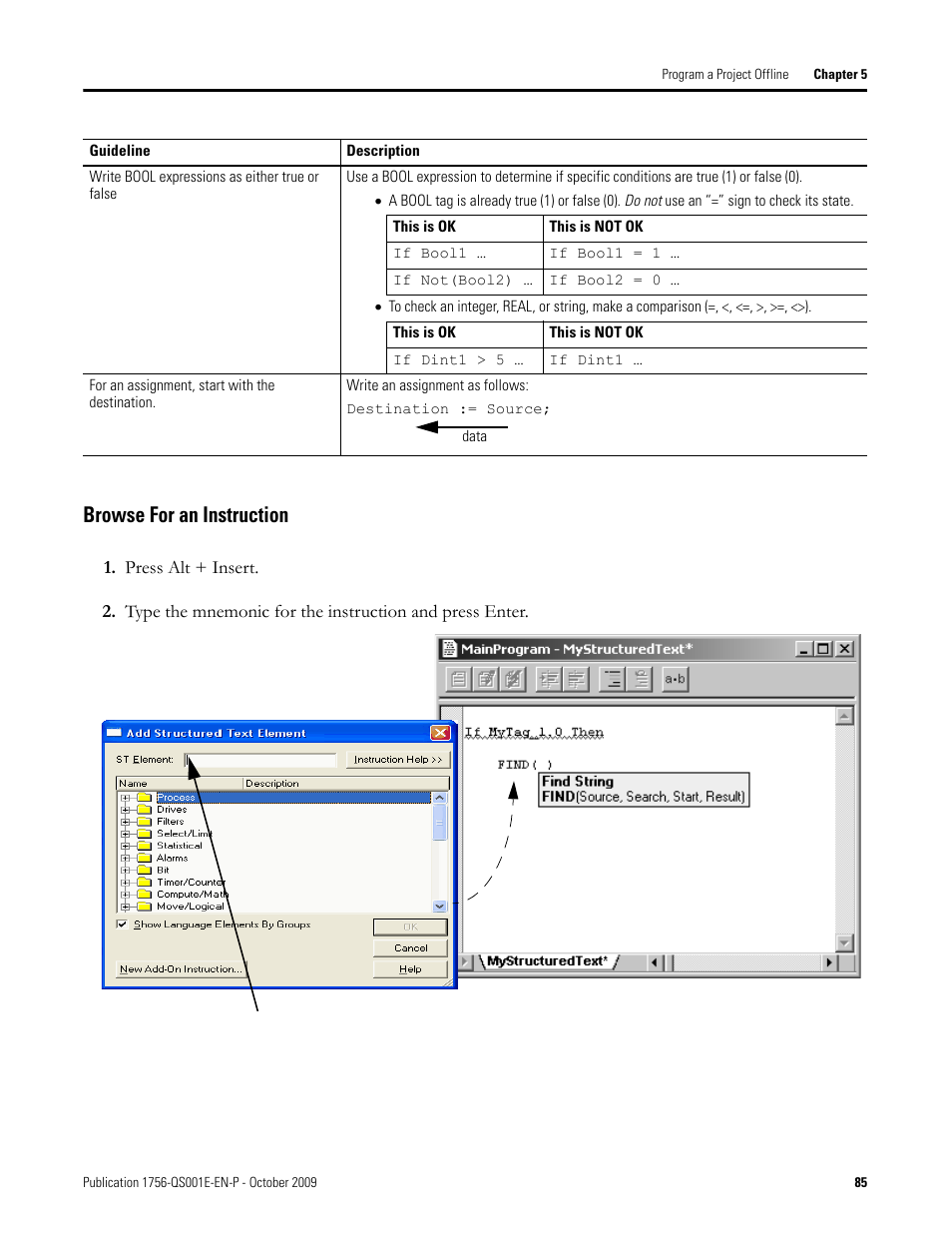 Browse for an instruction | Rockwell Automation Logix5000 Logix5000 Controllers Quick Start User Manual | Page 85 / 148