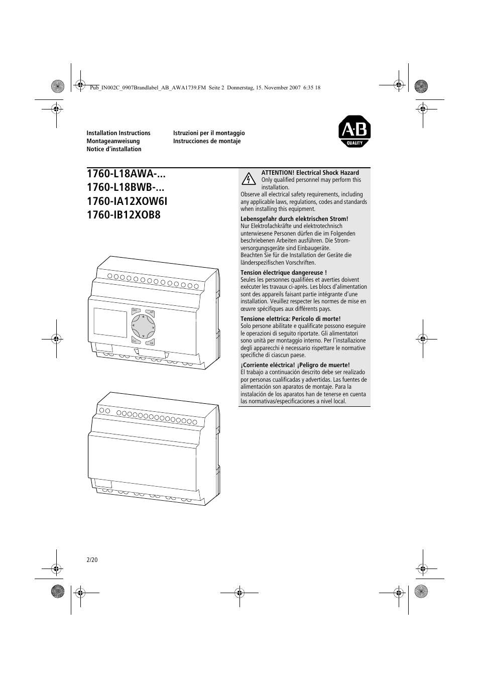 Rockwell Automation 1760-Lxxxx Pico Controller Installation Instructions User Manual | Page 2 / 20