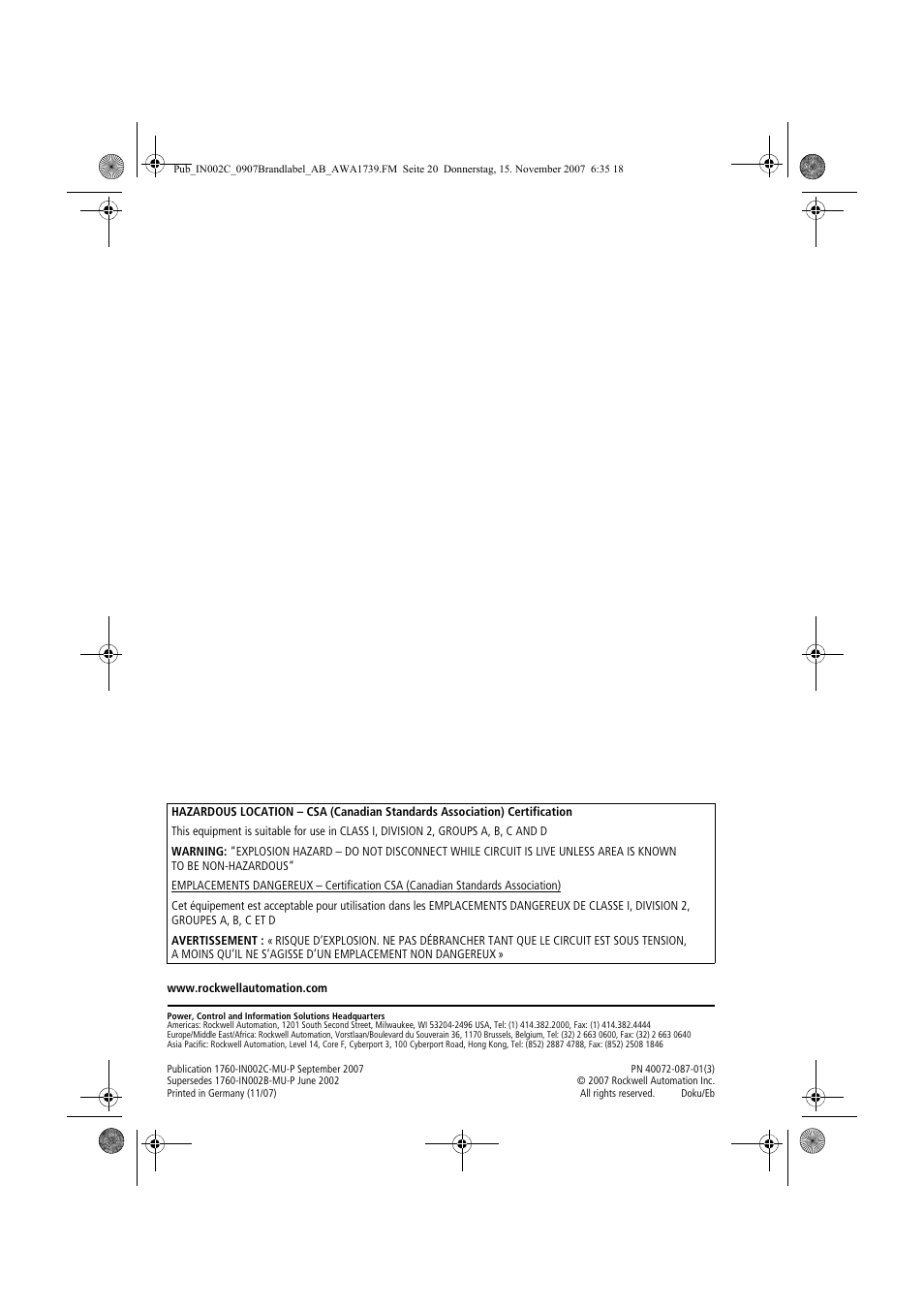 Rockwell Automation 1760-Lxxxx Pico Controller Installation Instructions User Manual | Page 20 / 20