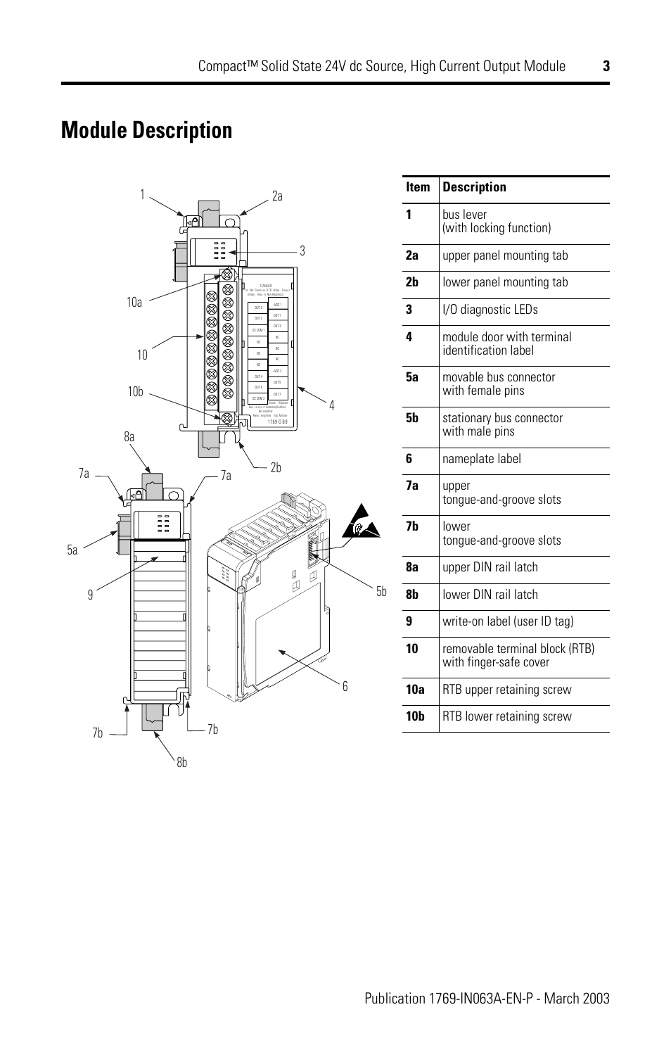Module description | Rockwell Automation 1769-OB8 Compact Solid State 24V dc Source, High Current Output Module User Manual | Page 3 / 20
