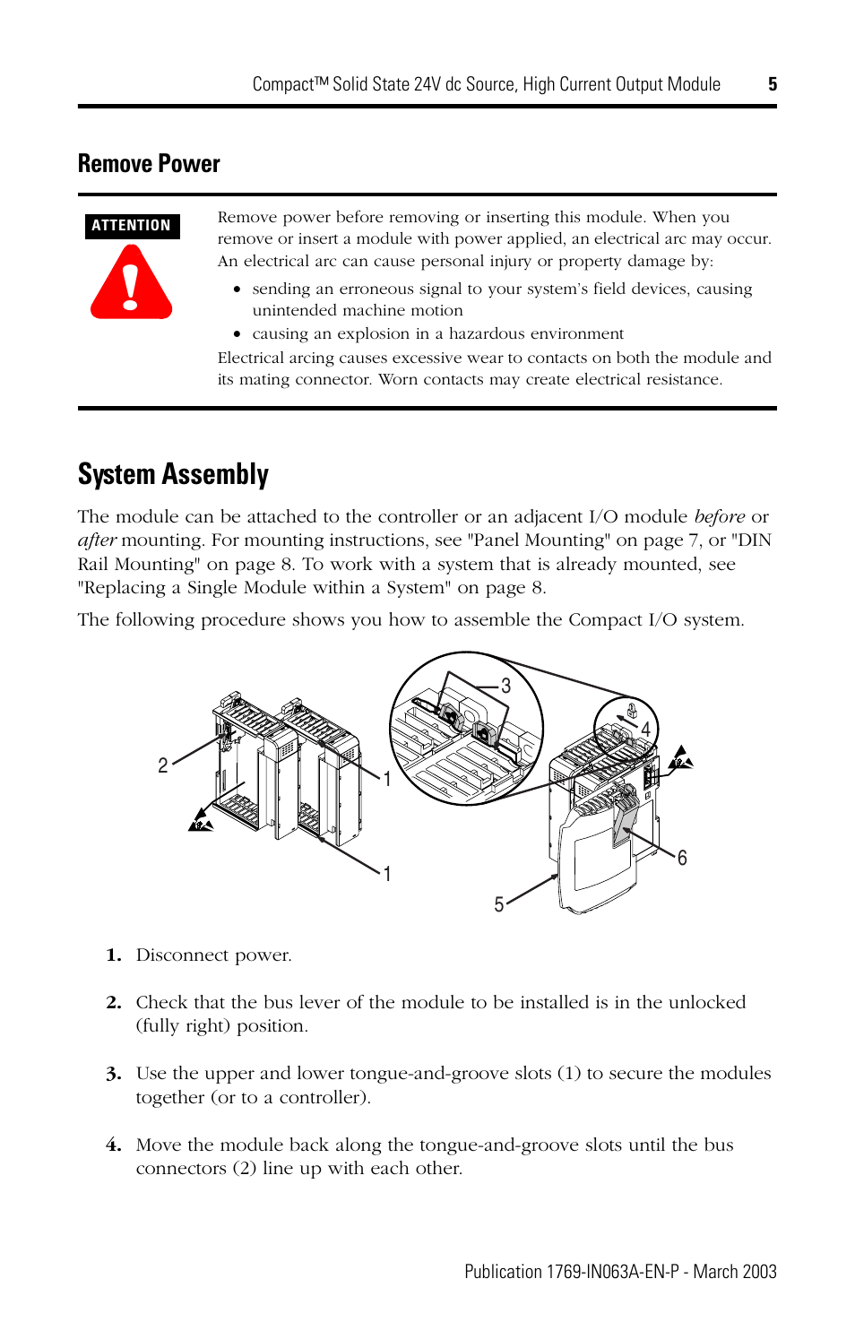 System assembly, Remove power | Rockwell Automation 1769-OB8 Compact Solid State 24V dc Source, High Current Output Module User Manual | Page 5 / 20