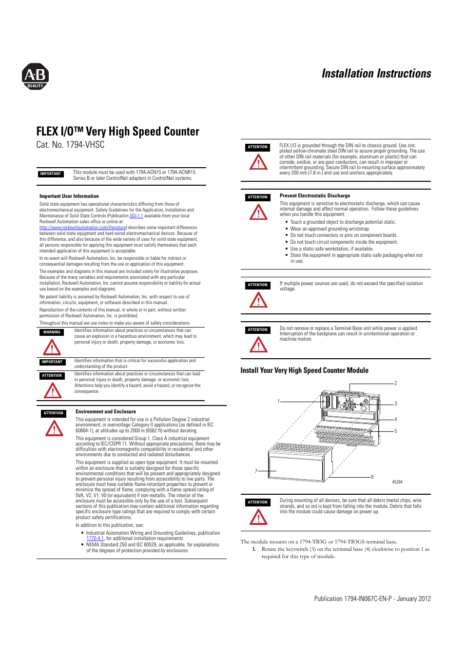 Rockwell Automation 1794-VHSC Very High Speed Counter Module Installation Instruction User Manual | 6 pages