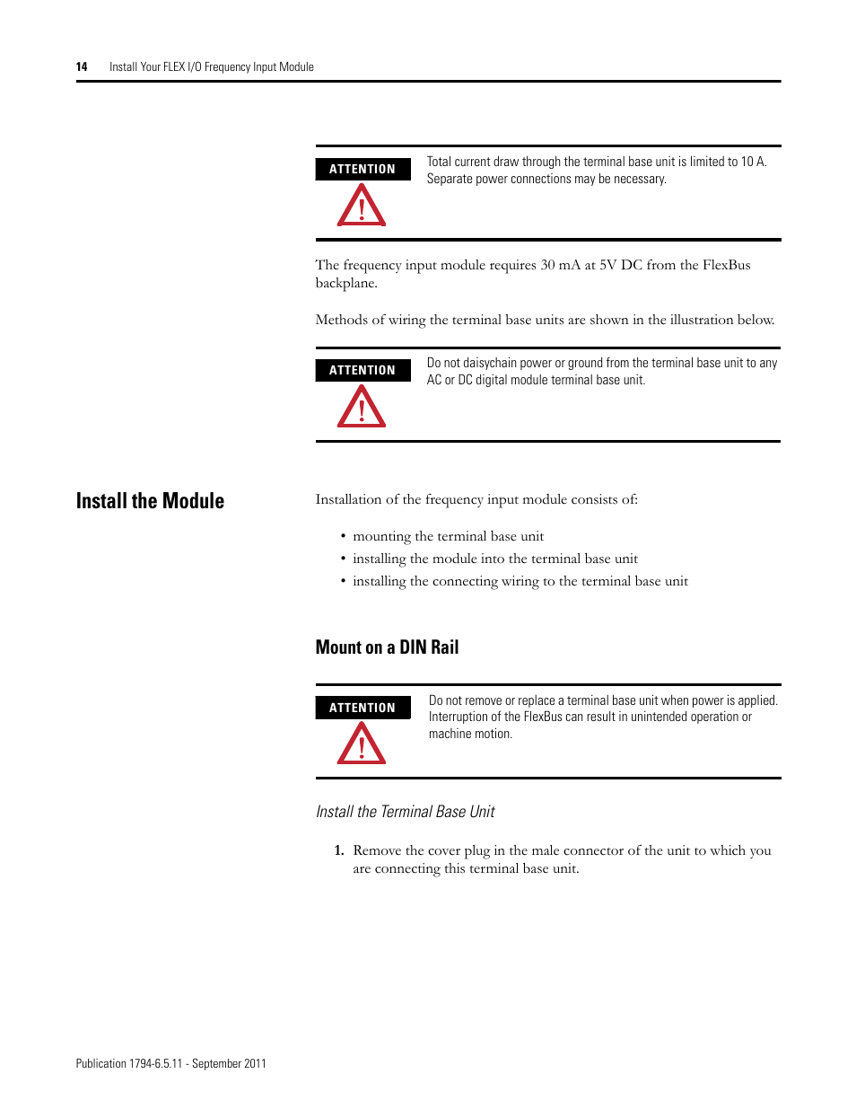 Install the module, Mount on a din rail | Rockwell Automation 1794-IJ2XT FLEX I/O Frequency Input Modules User Manual User Manual | Page 24 / 87