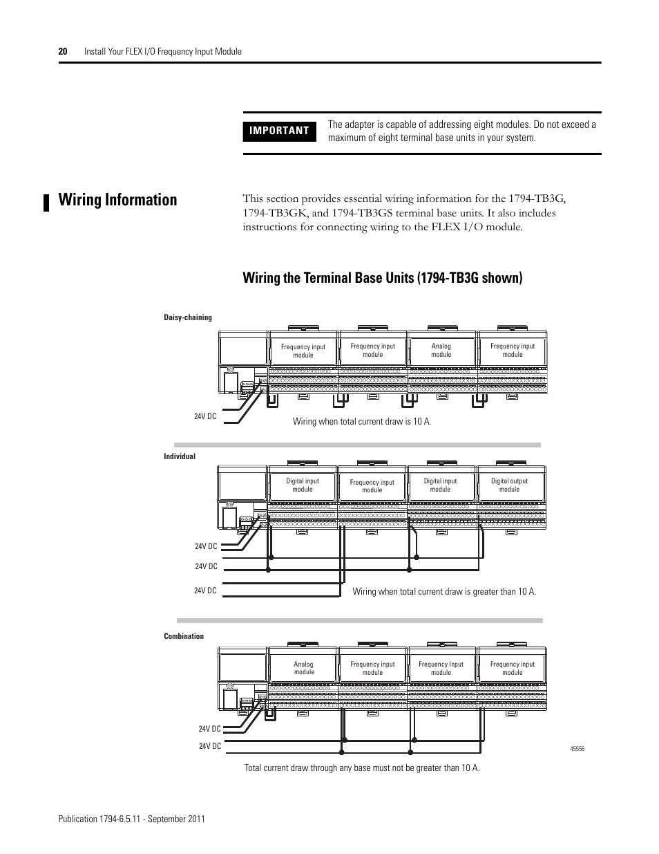 Wiring information, Wiring the terminal base units (1794-tb3g shown) | Rockwell Automation 1794-IJ2XT FLEX I/O Frequency Input Modules User Manual User Manual | Page 30 / 87