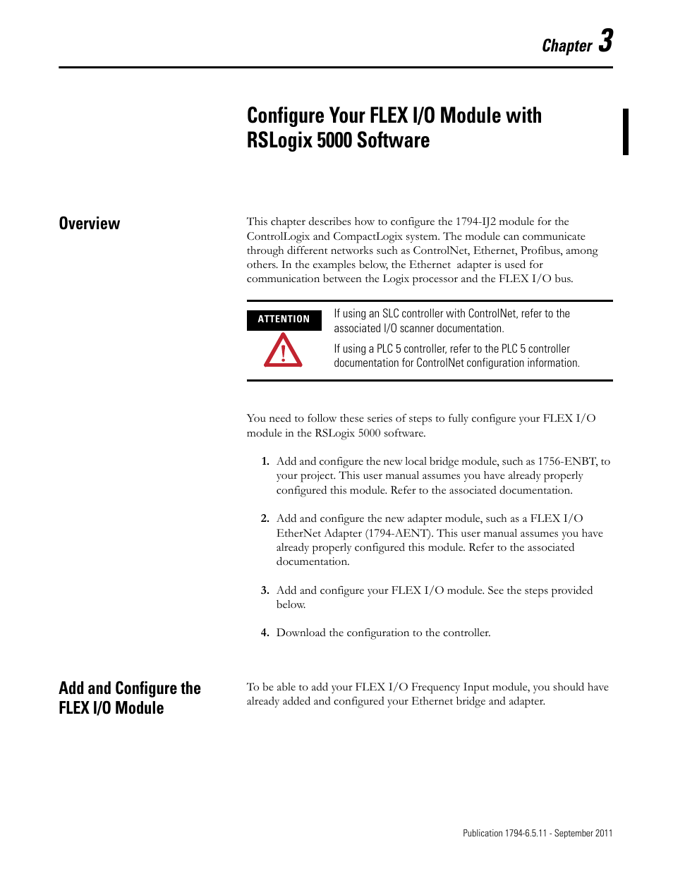 Chapter 3, Overview, Add and configure the flex i/o module | Overview add and configure the flex i/o module, Chapter | Rockwell Automation 1794-IJ2XT FLEX I/O Frequency Input Modules User Manual User Manual | Page 39 / 87