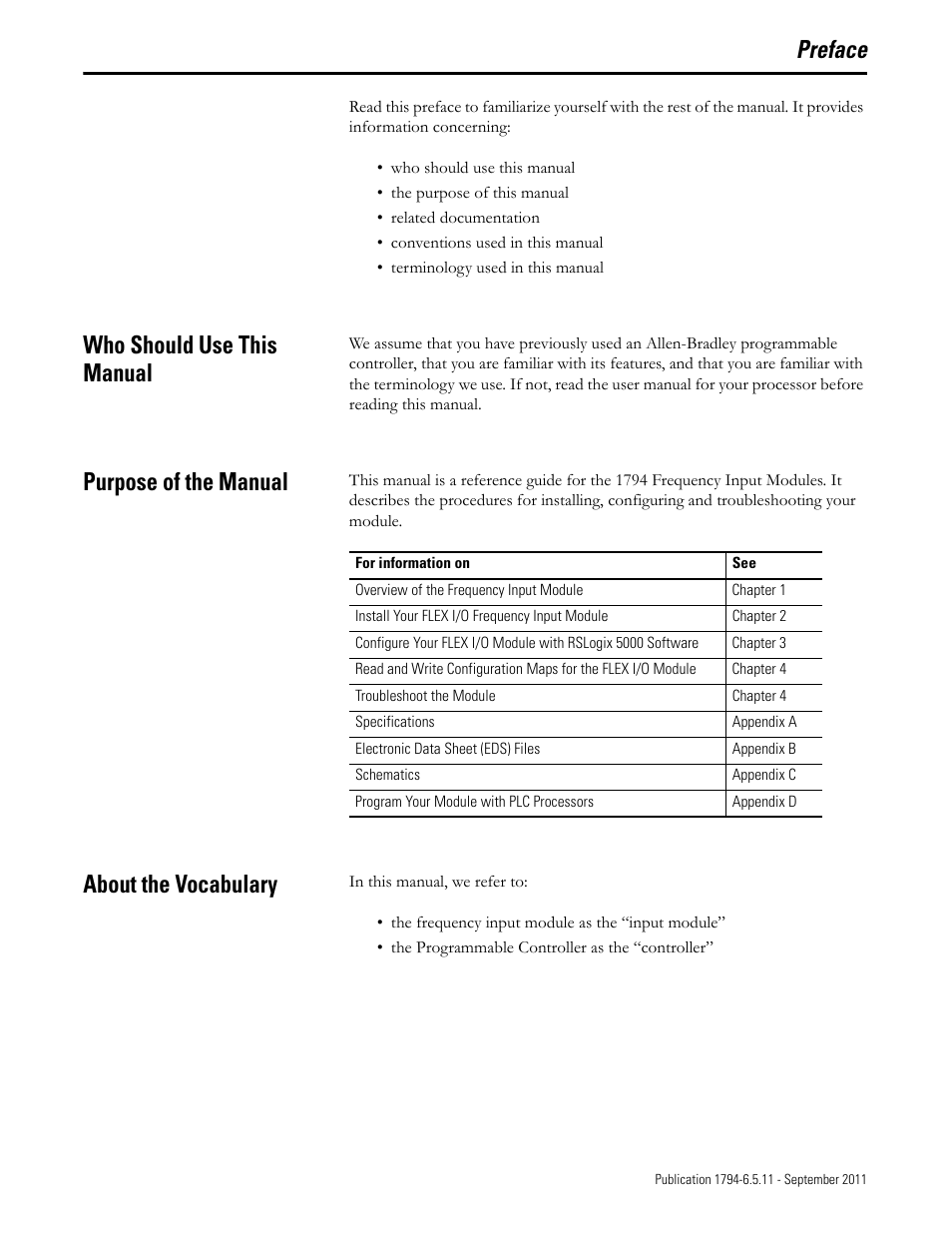 Preface, Who should use this manual, Purpose of the manual | About the vocabulary | Rockwell Automation 1794-IJ2XT FLEX I/O Frequency Input Modules User Manual User Manual | Page 7 / 87