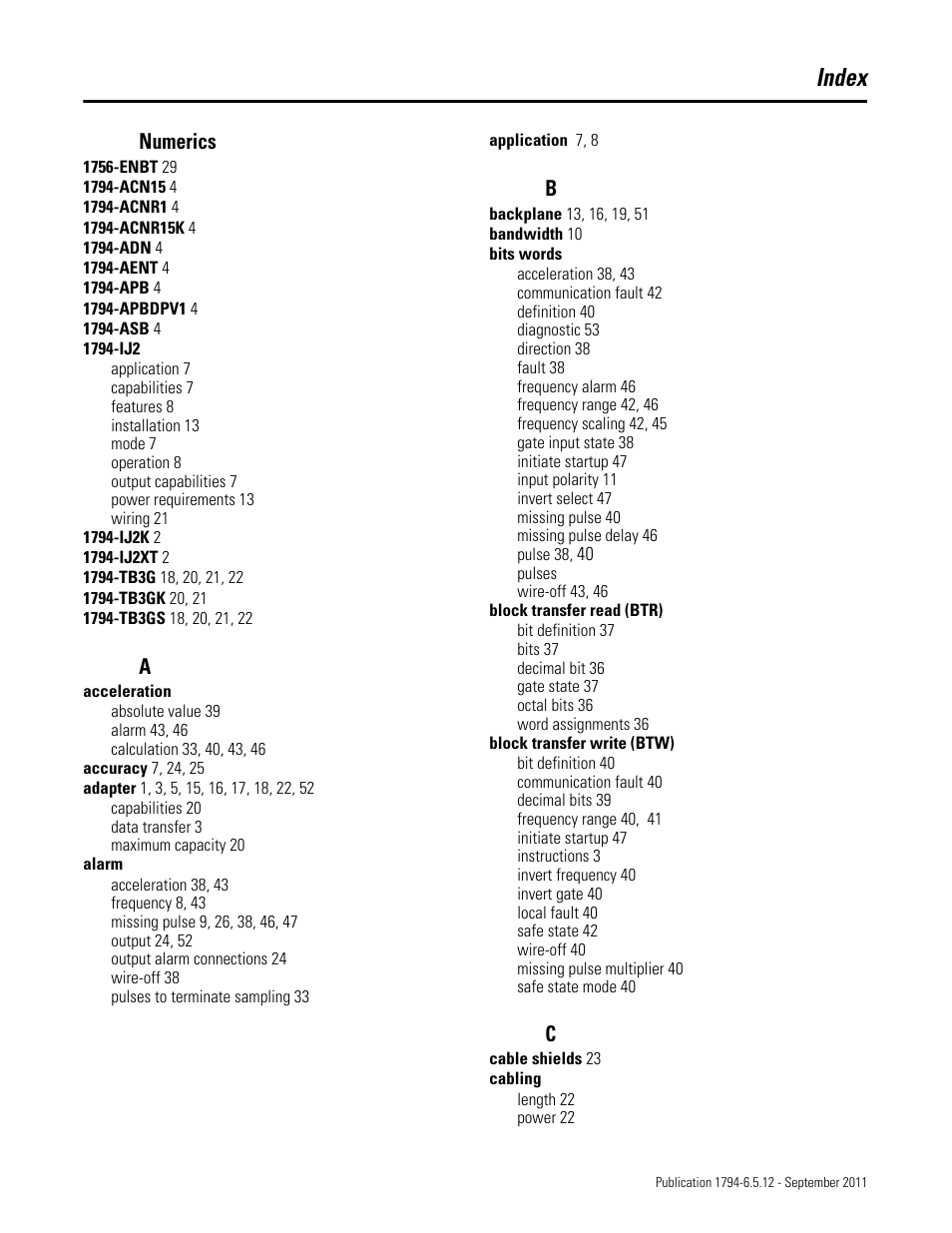 Index | Rockwell Automation 1794-IJ2XT FLEX I/O Frequency Input Modules User Manual User Manual | Page 81 / 87