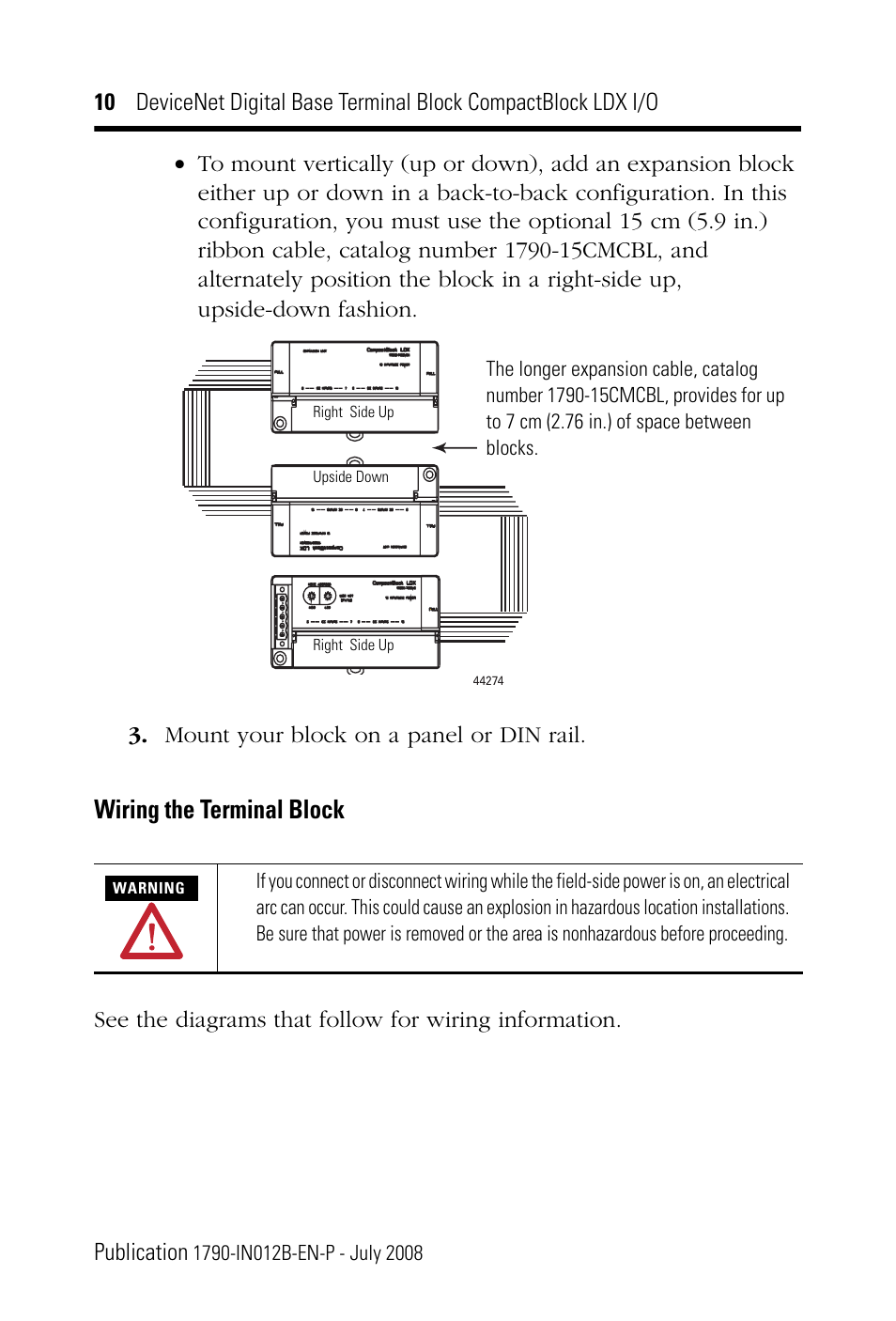 Wiring the terminal block | Rockwell Automation 1790D-XXXX DeviceNet Digital Base Terminal Block CompactBlock LDX I/O Series B User Manual | Page 10 / 28
