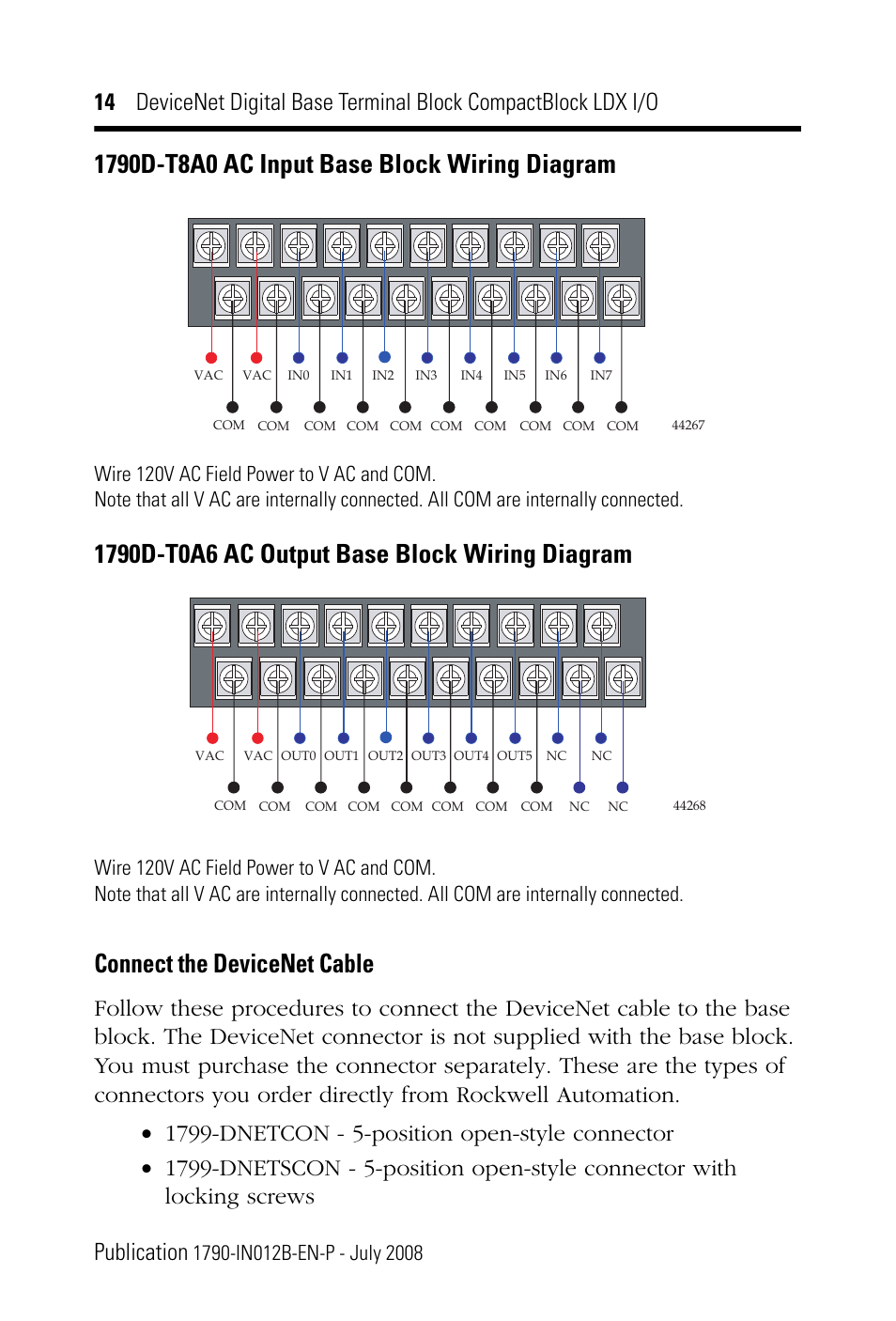Connect the devicenet cable | Rockwell Automation 1790D-XXXX DeviceNet Digital Base Terminal Block CompactBlock LDX I/O Series B User Manual | Page 14 / 28