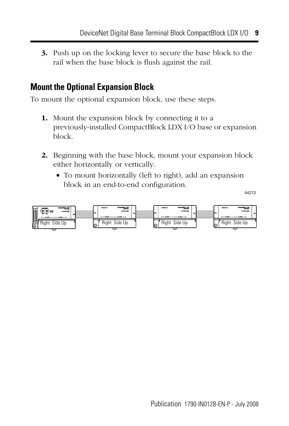 Mount the optional expansion block | Rockwell Automation 1790D-XXXX DeviceNet Digital Base Terminal Block CompactBlock LDX I/O Series B User Manual | Page 9 / 28