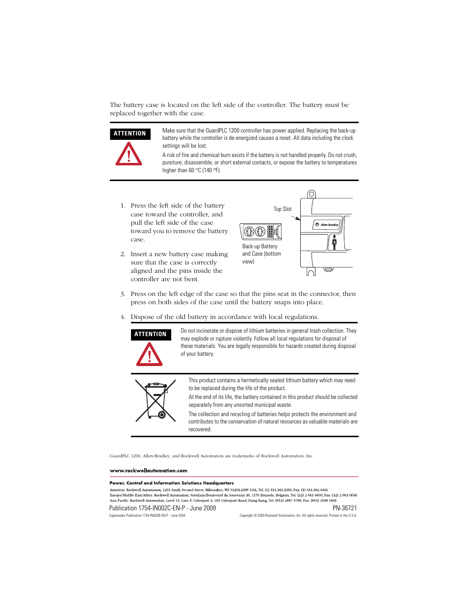 Back cover | Rockwell Automation 1754-BAT Replacing the Backup Battery on the GuardPLC 1200 Controller User Manual | Page 2 / 2