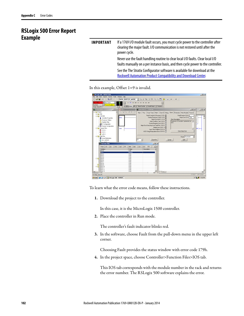 Rslogix 500 error report example | Rockwell Automation 1769-ASCII Compact I/O ASCII Module User Manual | Page 102 / 118