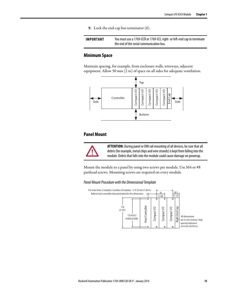 Minimum space, Panel mount, Minimum space panel mount | Rockwell Automation 1769-ASCII Compact I/O ASCII Module User Manual | Page 15 / 118