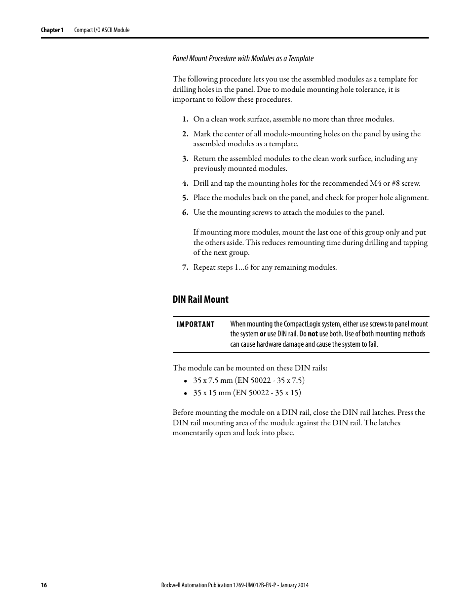 Din rail mount | Rockwell Automation 1769-ASCII Compact I/O ASCII Module User Manual | Page 16 / 118