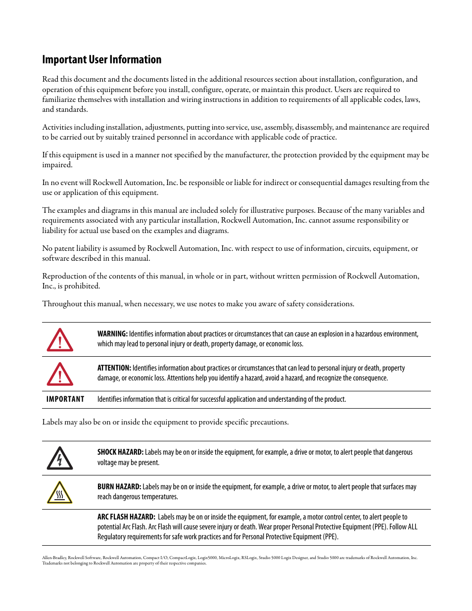 Important user information | Rockwell Automation 1769-ASCII Compact I/O ASCII Module User Manual | Page 2 / 118