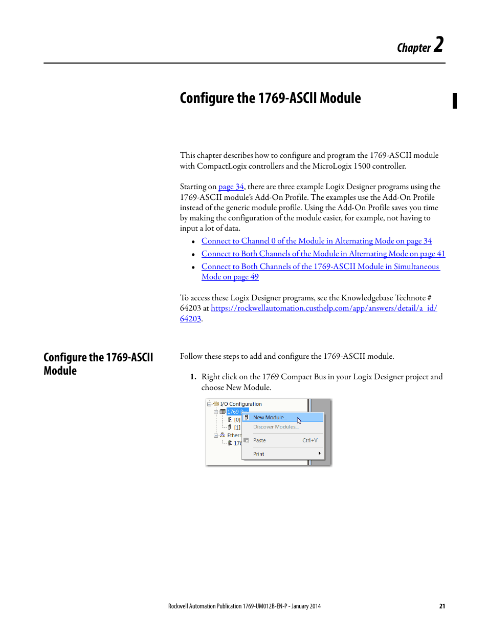 2 - configure the 1769-ascii module, Configure the 1769-ascii module, Chapter 2 | Chapter | Rockwell Automation 1769-ASCII Compact I/O ASCII Module User Manual | Page 21 / 118