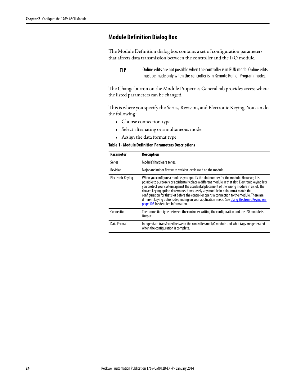 Module definition dialog box | Rockwell Automation 1769-ASCII Compact I/O ASCII Module User Manual | Page 24 / 118