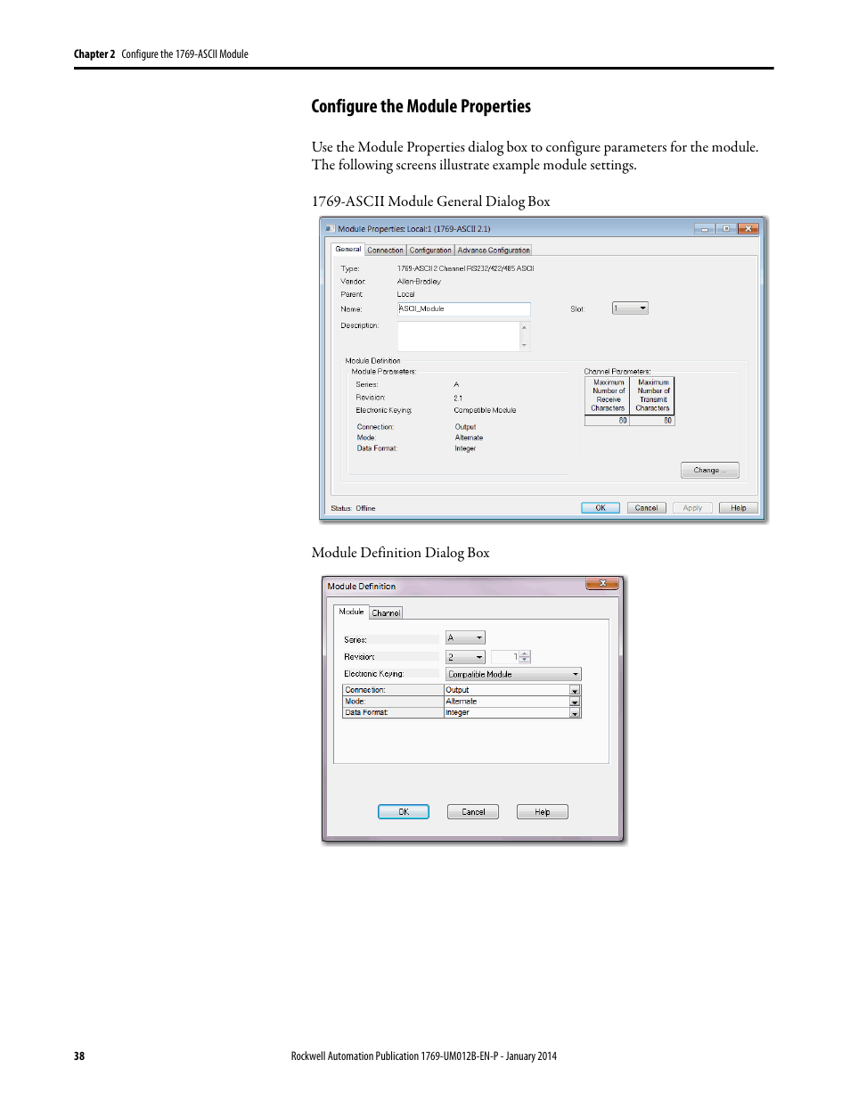 Configure the module properties | Rockwell Automation 1769-ASCII Compact I/O ASCII Module User Manual | Page 38 / 118