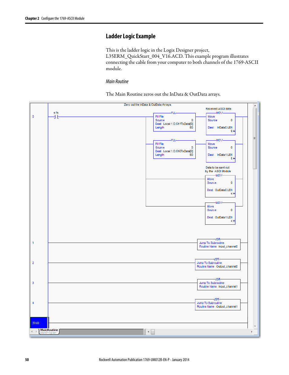 Ladder logic example | Rockwell Automation 1769-ASCII Compact I/O ASCII Module User Manual | Page 50 / 118