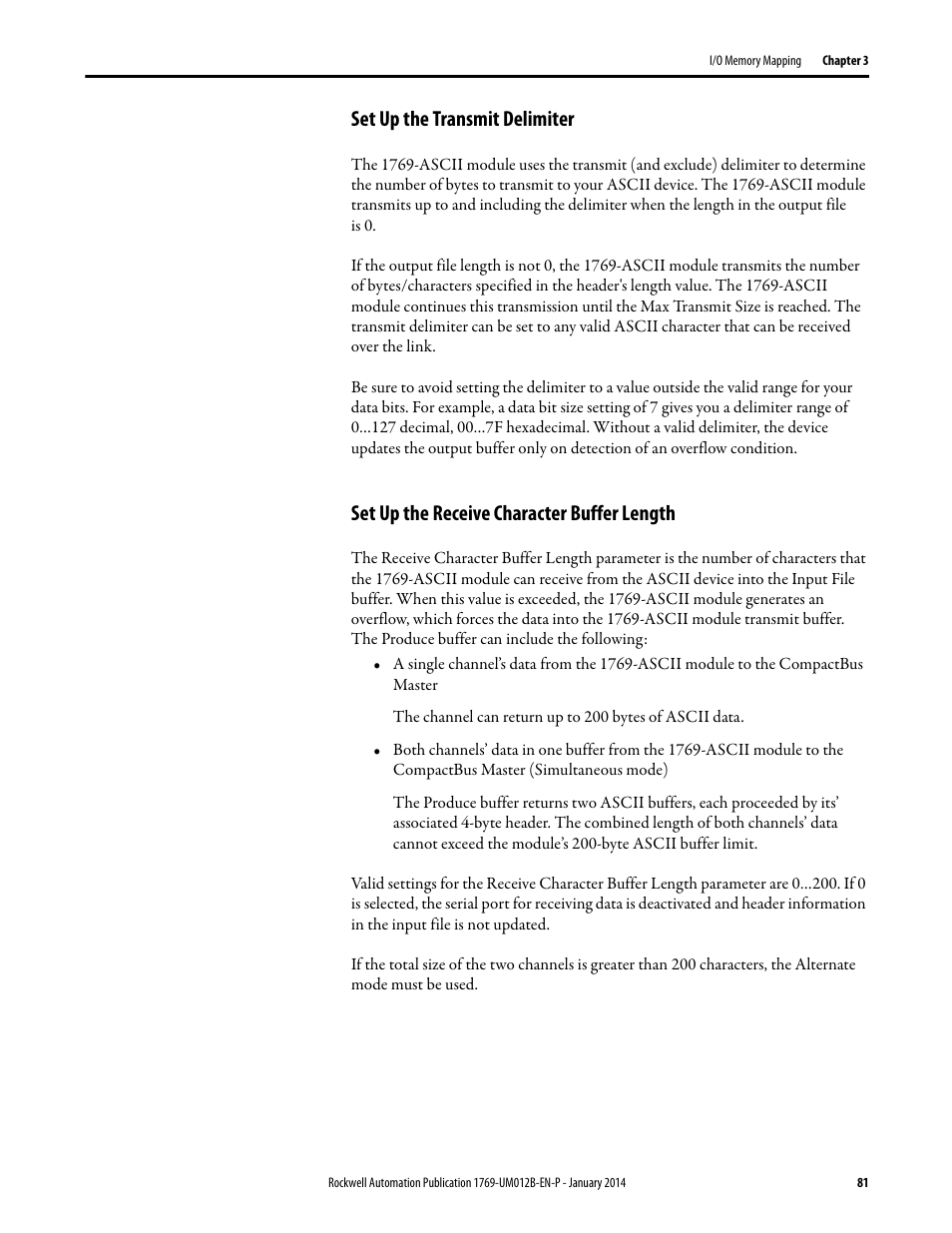 Set up the transmit delimiter, Set up the receive character buffer length | Rockwell Automation 1769-ASCII Compact I/O ASCII Module User Manual | Page 81 / 118