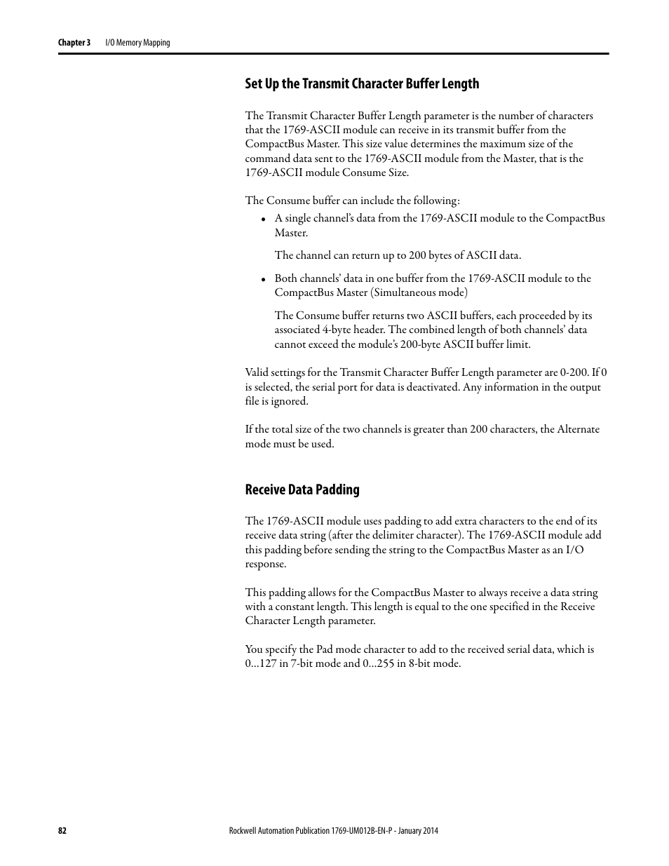 Set up the transmit character buffer length, Receive data padding | Rockwell Automation 1769-ASCII Compact I/O ASCII Module User Manual | Page 82 / 118