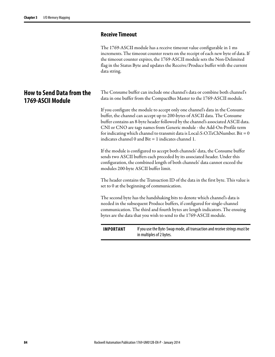 Receive timeout, How to send data from the 1769-ascii module | Rockwell Automation 1769-ASCII Compact I/O ASCII Module User Manual | Page 84 / 118