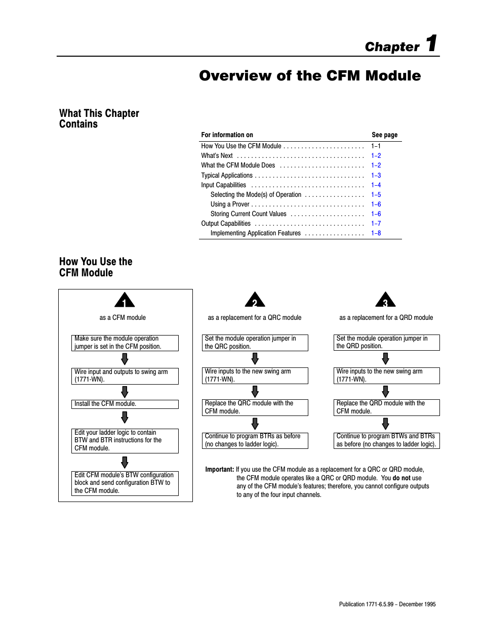 1 - overview of the cfm module, What this chapter contains, How you use the cfm module | Overview of the cfm module, Chapter | Rockwell Automation 1771-CFM,D17716.5.99 CONFIGURABLE FLOWMET User Manual | Page 11 / 99
