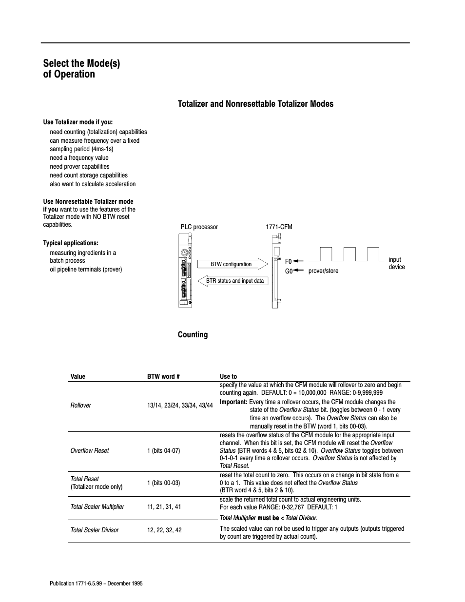 Select the mode(s) of operation | Rockwell Automation 1771-CFM,D17716.5.99 CONFIGURABLE FLOWMET User Manual | Page 42 / 99