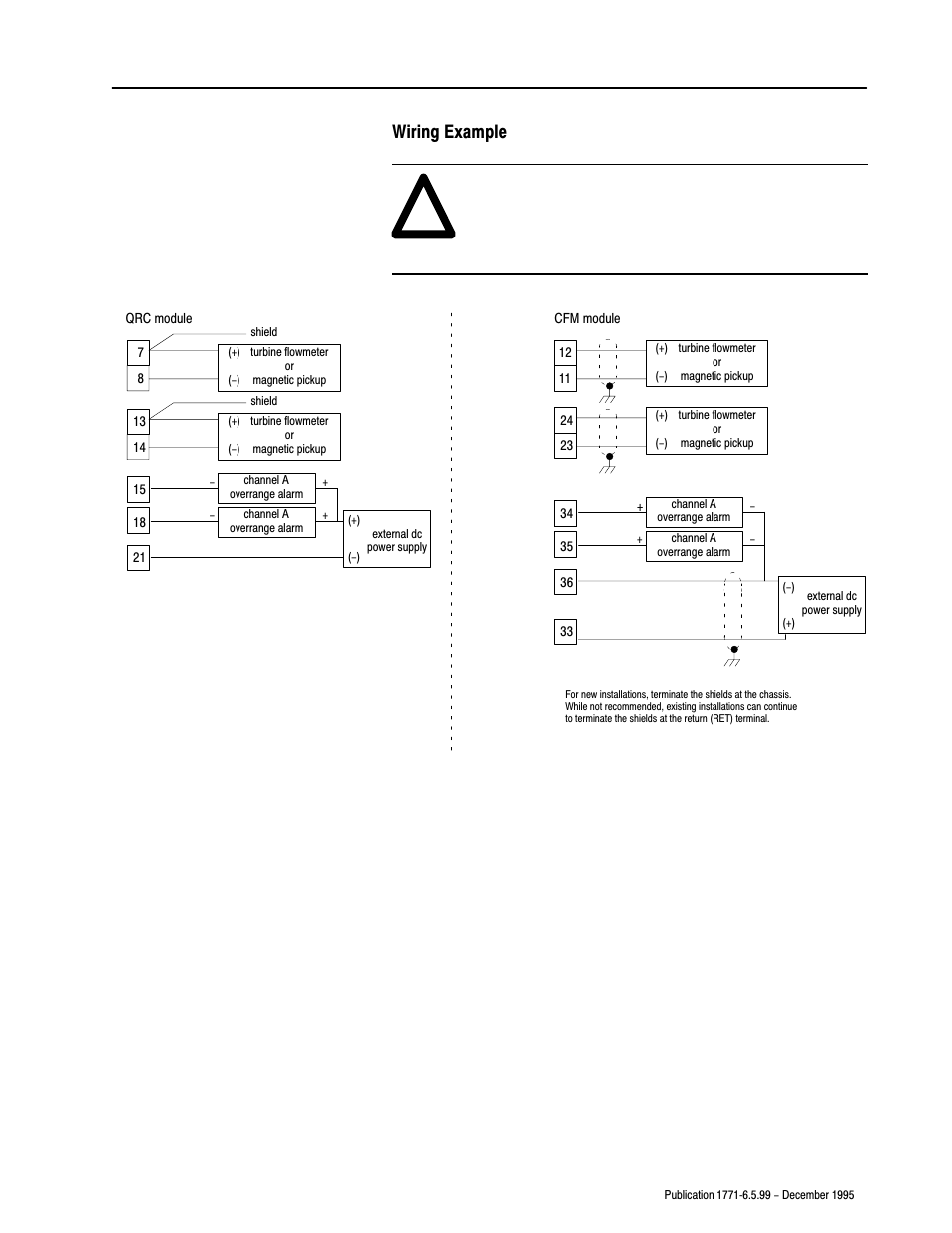 Wiring example | Rockwell Automation 1771-CFM,D17716.5.99 CONFIGURABLE FLOWMET User Manual | Page 71 / 99