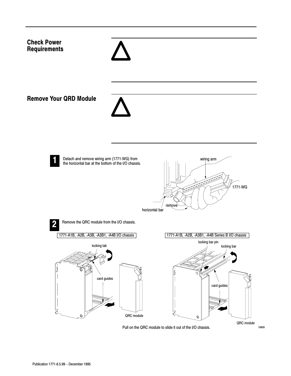 Check power requirements, Remove your qrd module, Check power requirements remove your qrd module | Rockwell Automation 1771-CFM,D17716.5.99 CONFIGURABLE FLOWMET User Manual | Page 76 / 99