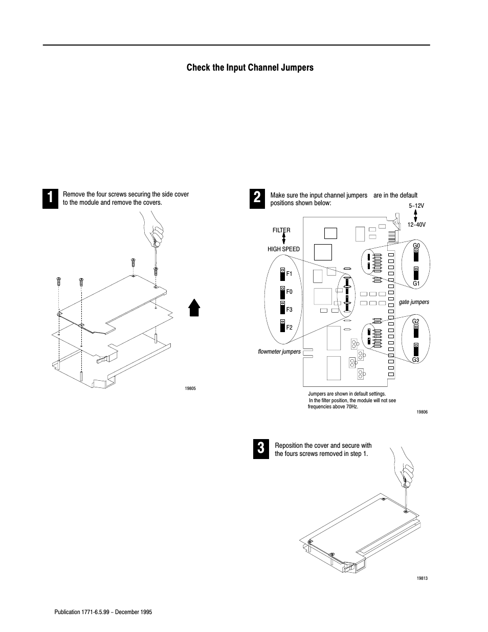 Check the input channel jumpers | Rockwell Automation 1771-CFM,D17716.5.99 CONFIGURABLE FLOWMET User Manual | Page 78 / 99